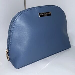 Salvatore Ferragamo Light Blue Leather Like Large Zip Cosmetics Clutch Bag - New